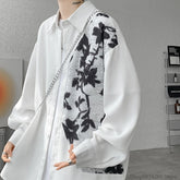Threebooy Spring Autumn Long Sleeve Print Shirt Man Black/White High Street Fashion Casual Button Patchwork Harajuku All-match Blouse